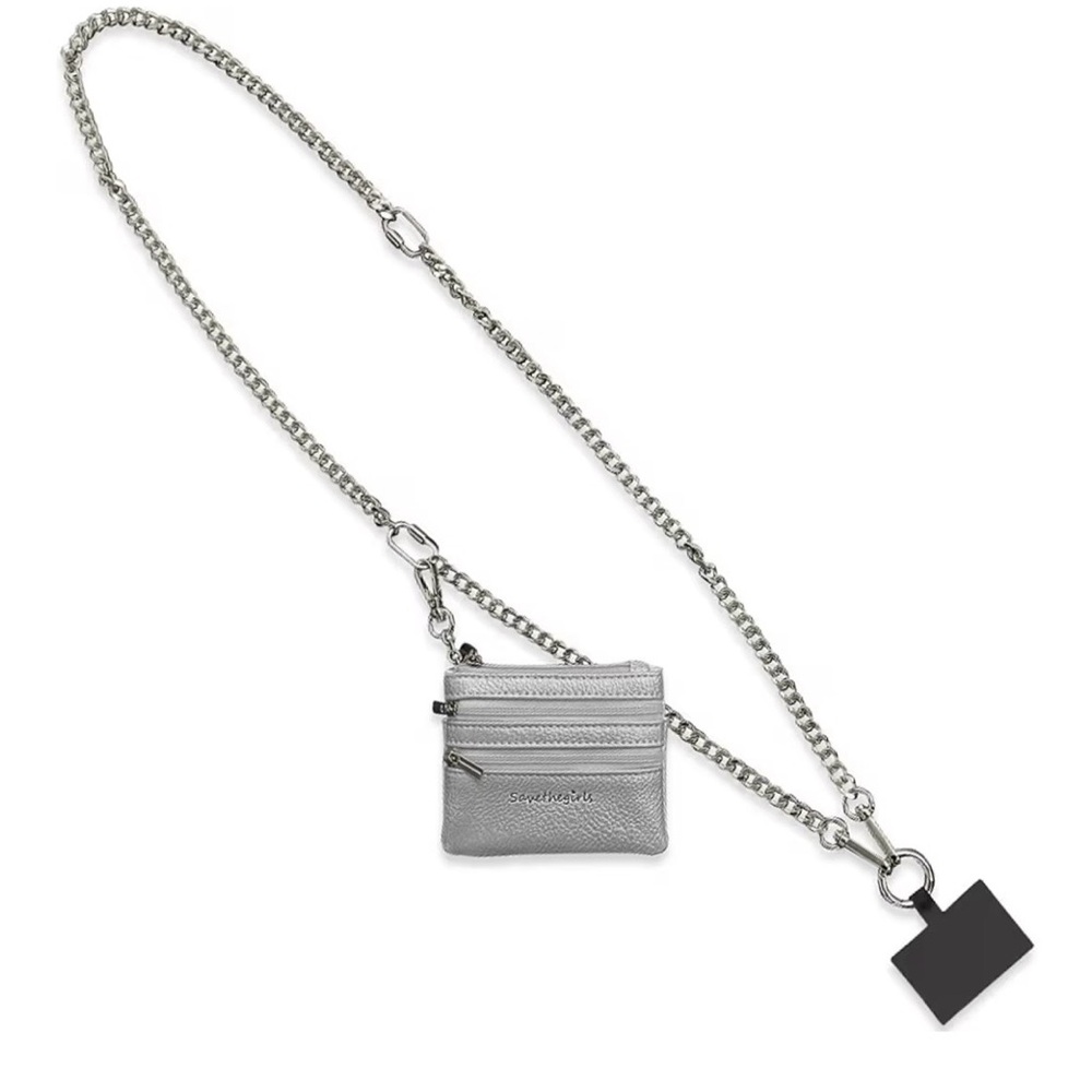 NEW: Save the Girls Clip and Go Phone Metal Chain with Pouch (Silver)